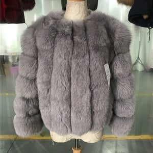 Fashion Silver Fox Real Fur Coat Thick Warm Blue Fox Womens Coats 2019 Winter Whole Skin Natural Fur O-Neck Elegant Costume