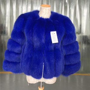 Fashion Silver Fox Real Fur Coat Thick Warm Blue Fox Womens Coats 2019 Winter Whole Skin Natural Fur O-Neck Elegant Costume