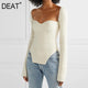 DEAT 2020 new spring and summer fashion women clothes cashmere sqaure collar full sleeves elasitc high waist sexy pullover WK080