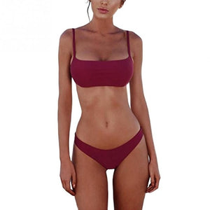 2019 New Summer Women Solid Bikini Set Push-up UnPadded Bra Swimsuit Swimwear Triangle Bather Suit Swimming Suit Biquini